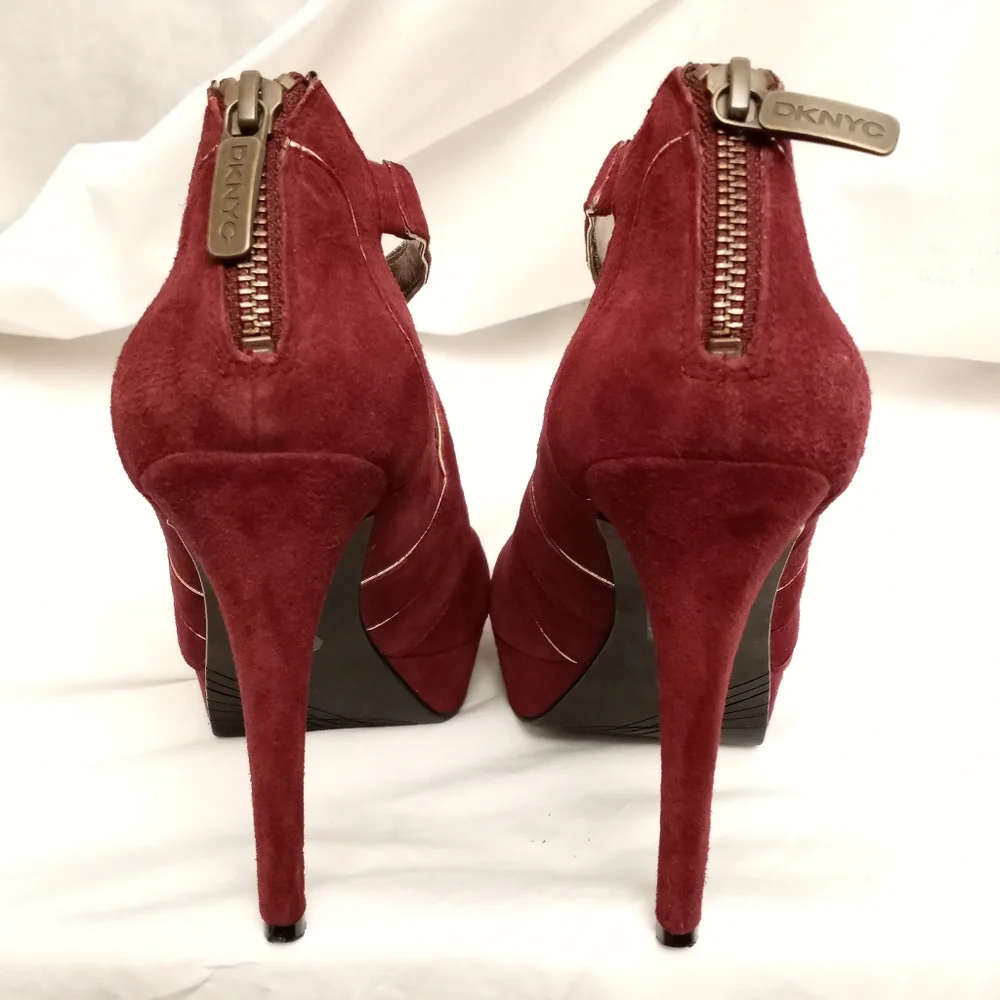 DKNYC Wine Suede Platform Heels